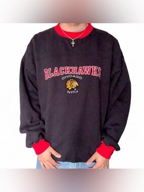 Vintage 90s Lee Sports Chicago Blackhawks Crewneck Embroidered NHL Hockey USA XL